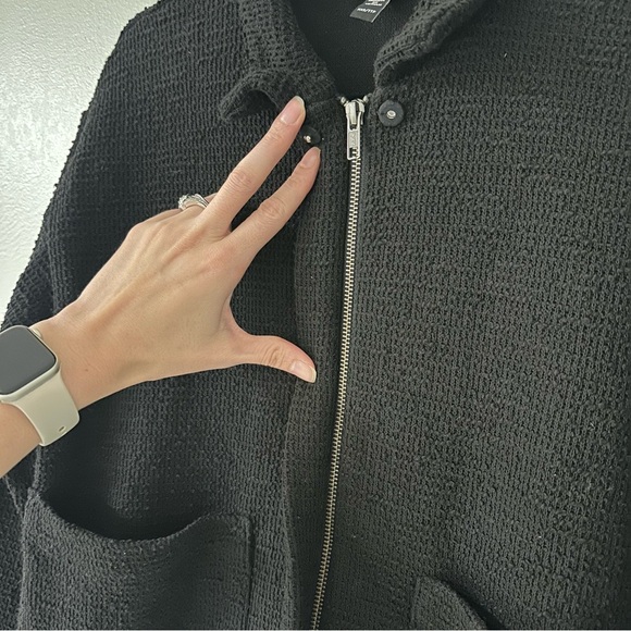 EILEEN FISHER Organic-Cotton Bouclé Stand-Collar Tweed Blazer Jacket Black XXS - Picture 6 of 12